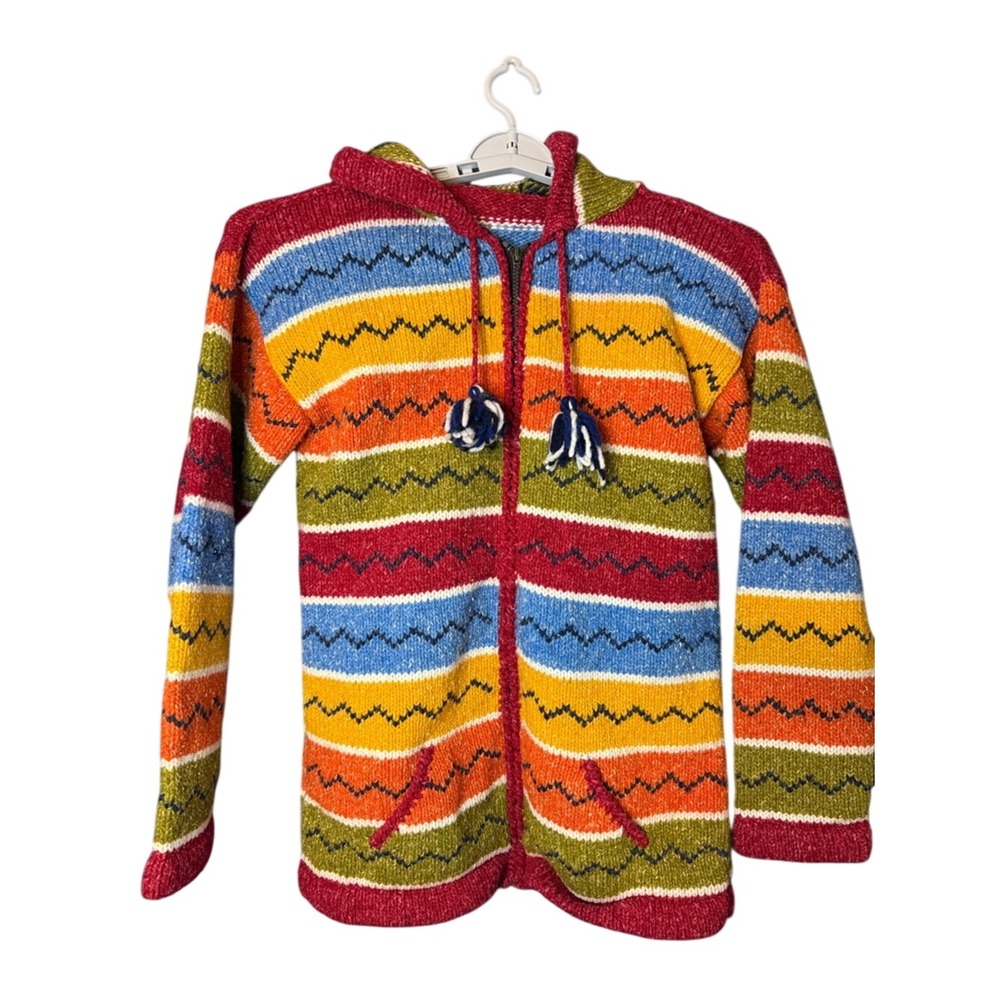 Alpaca Hair Handmade Jacket Knit Size XL Drawstrings Boho Maximalist Western